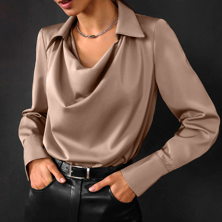Women's Fashion Long Sleeve Irregular Collar Drape Shirt See size chart under “more details”
