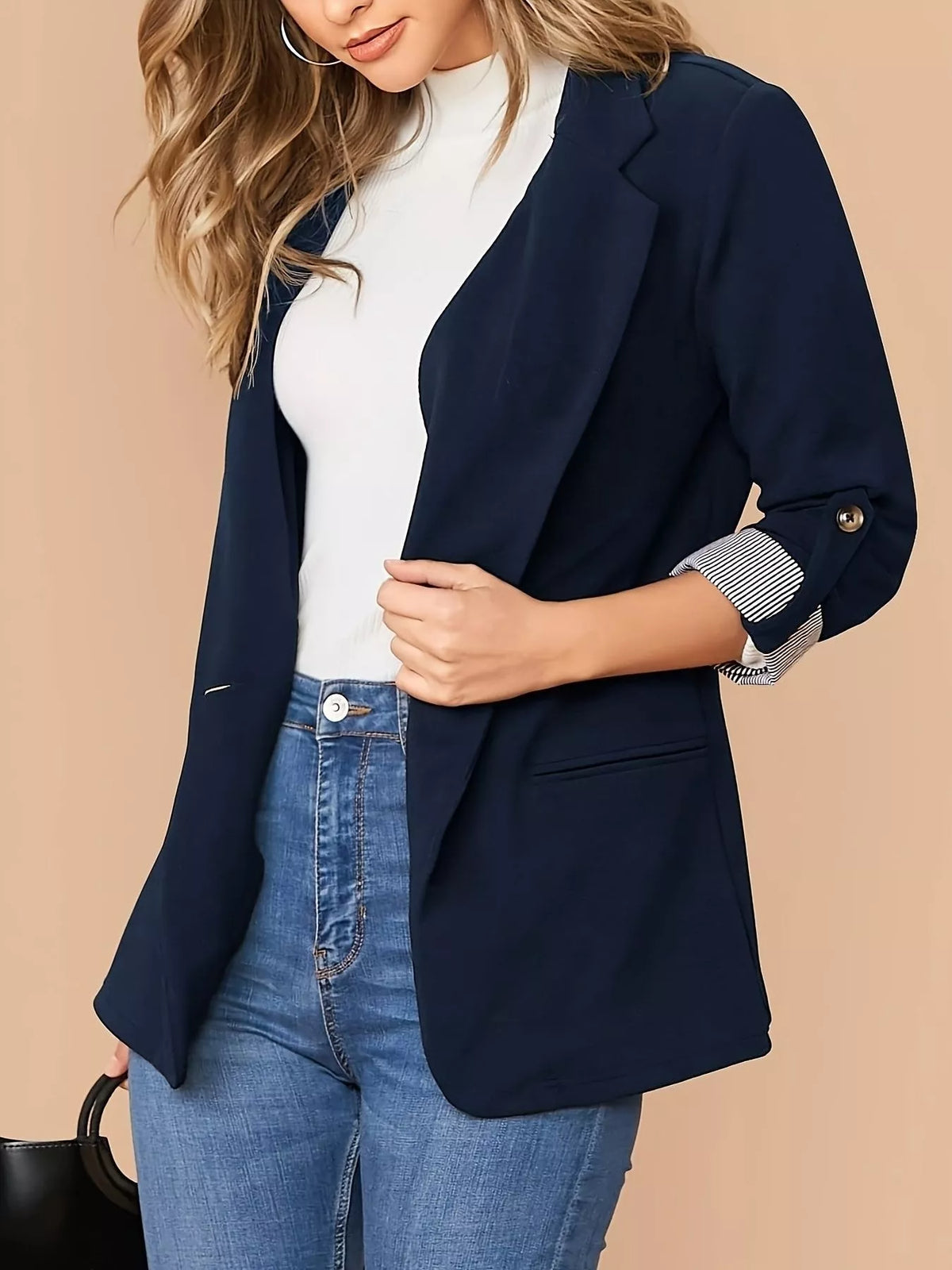 One Button Roll-Up Sleeve Blazer