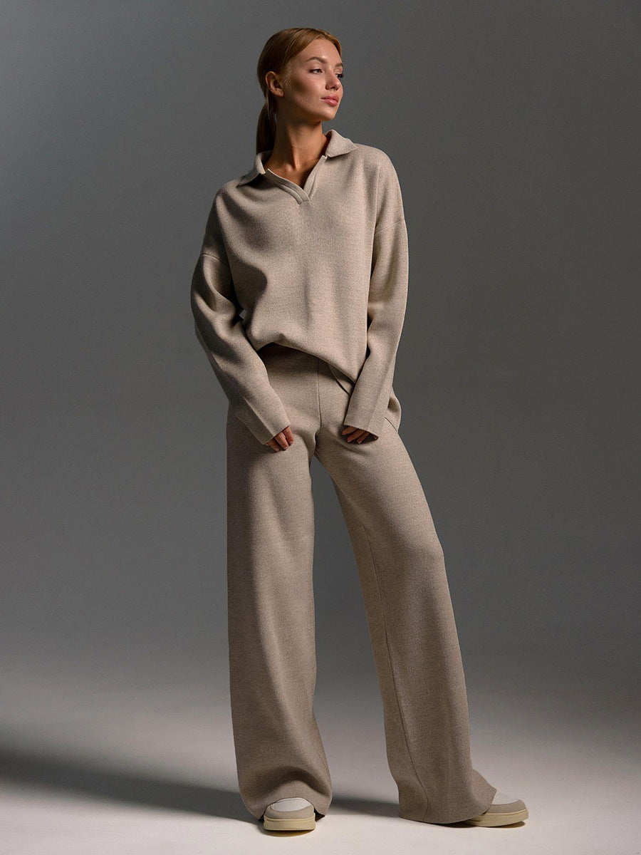 Conjunto de dos piezas de otoño invierno para mujer - Sudadera de cuello holgado, estilo casual