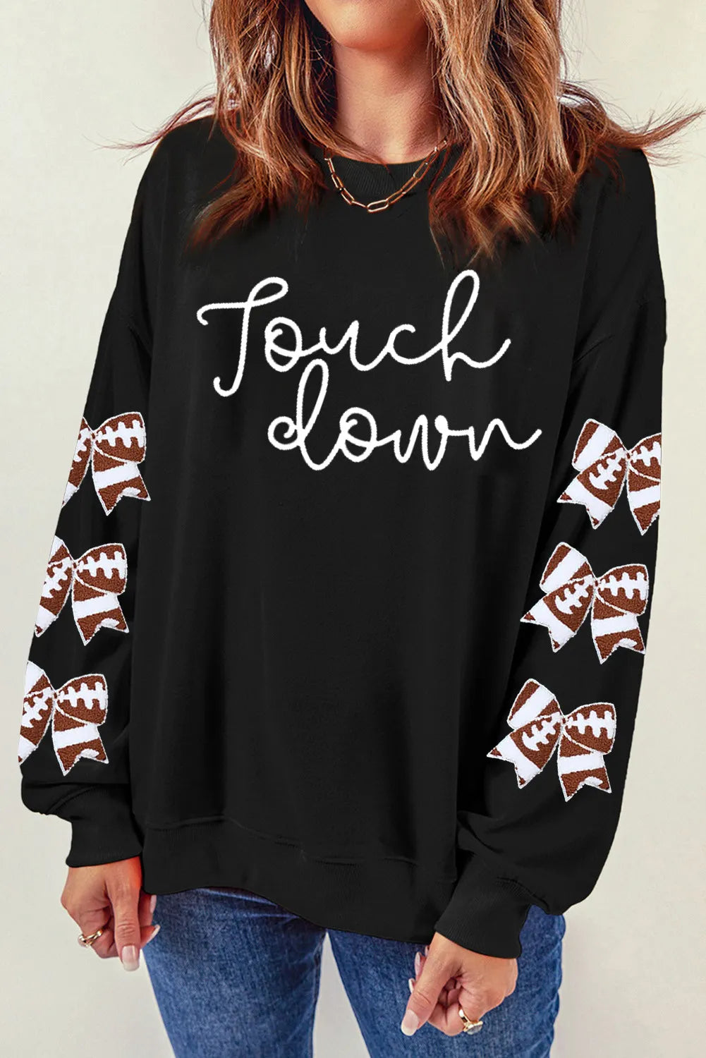 Sudadera de manga larga con diseño de lazo y letras estampadas