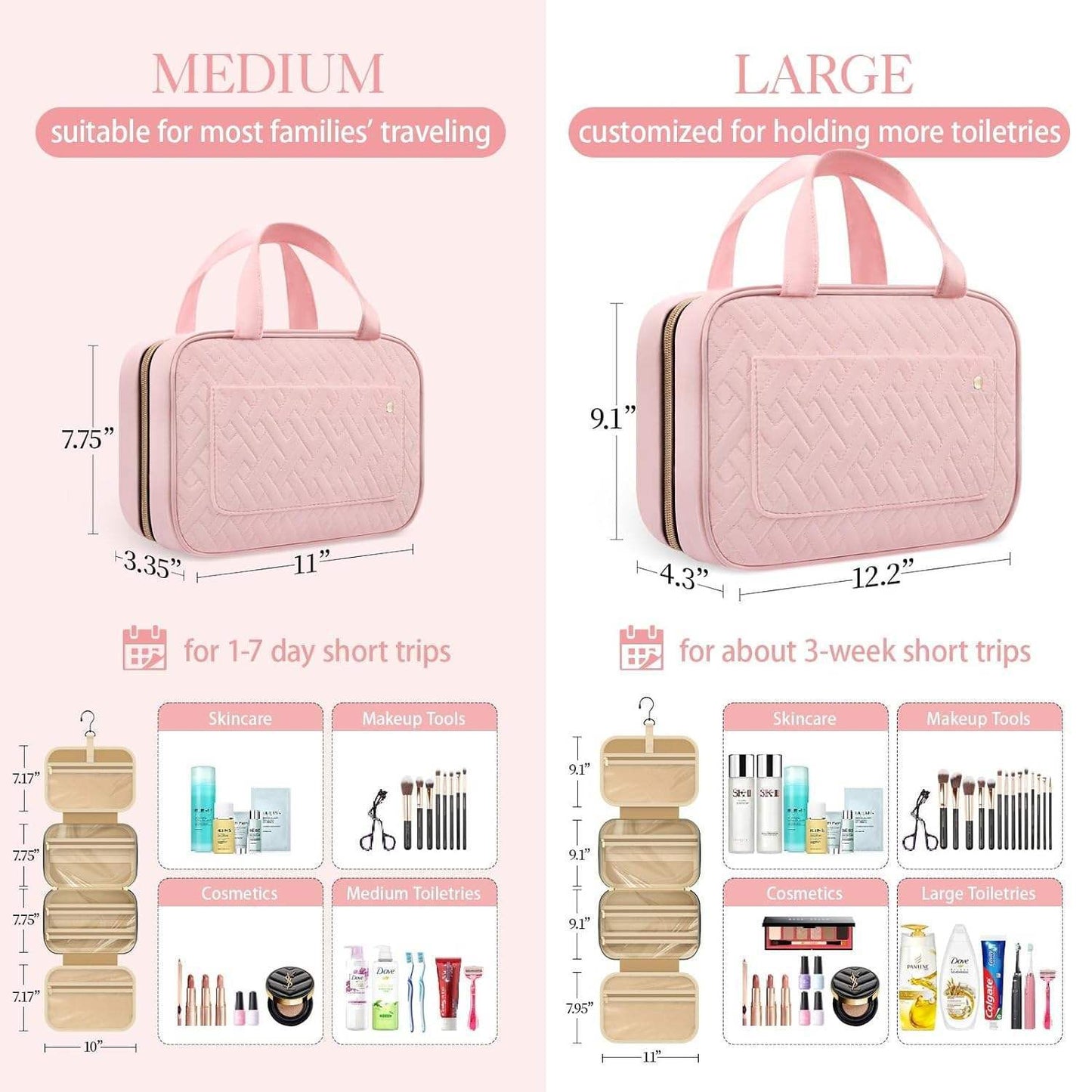Women's Travel Toiletry Bag with Hanging Hook