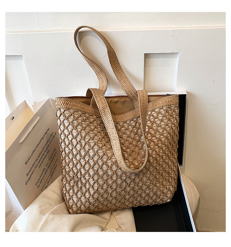 Hollow Out Paper Rope Woven Shoulder Bag