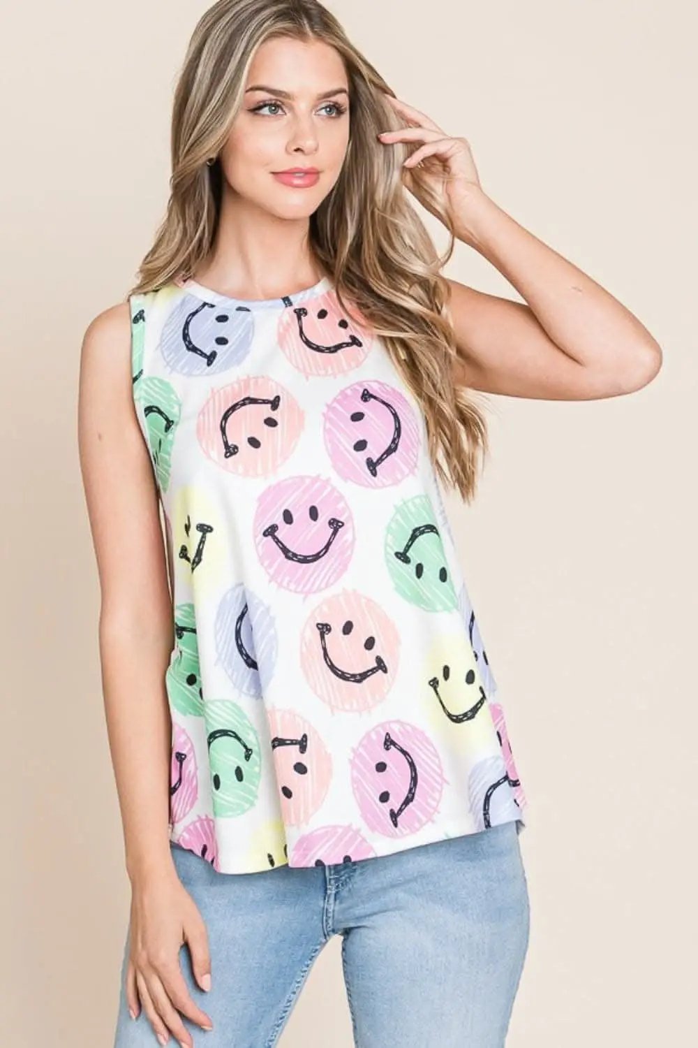 Trendsi Tank Top Smiley Face Graphic — Casual Summer Style