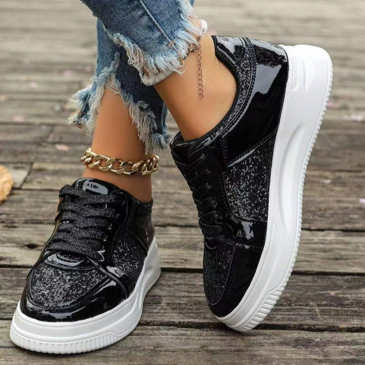 Women's Sequin Lace-Up Platform Sneakers