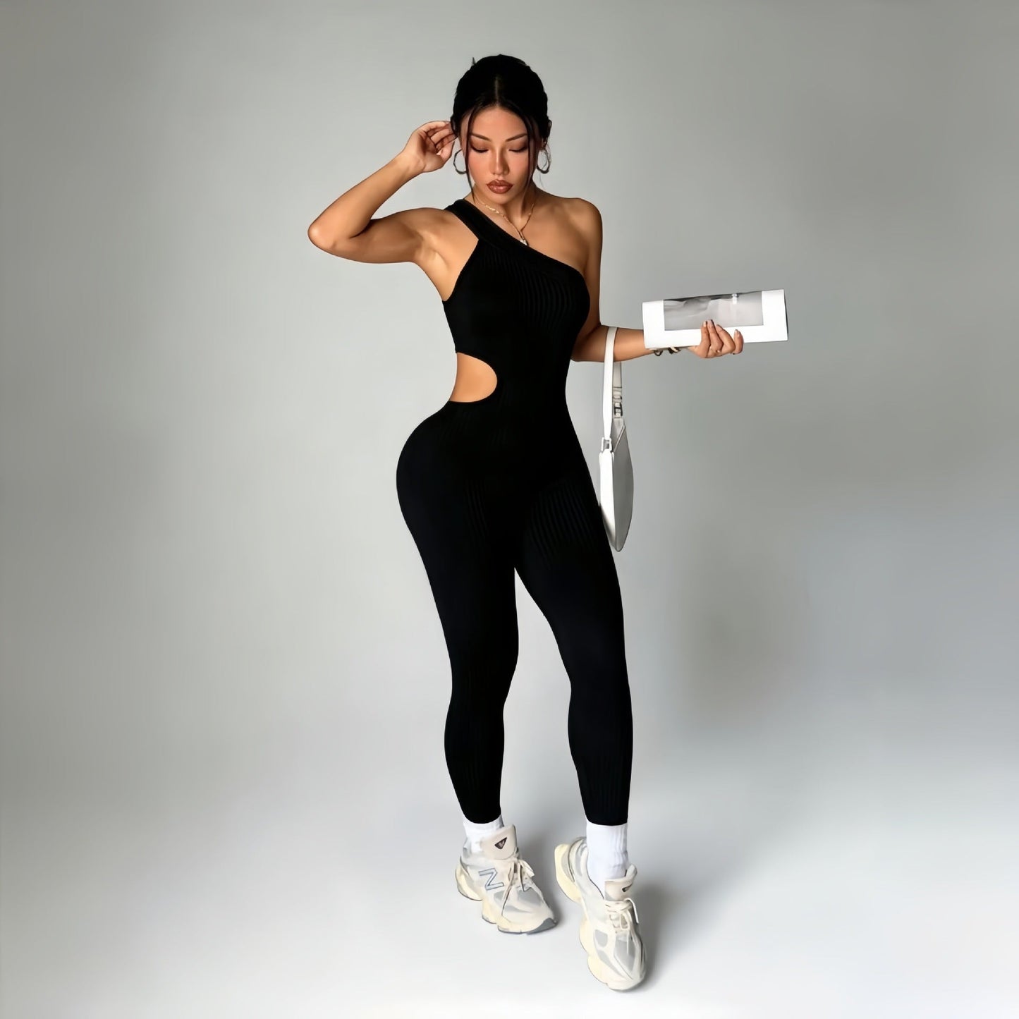Color-blocked Off-shoulder Midriff-baring Yoga Pants