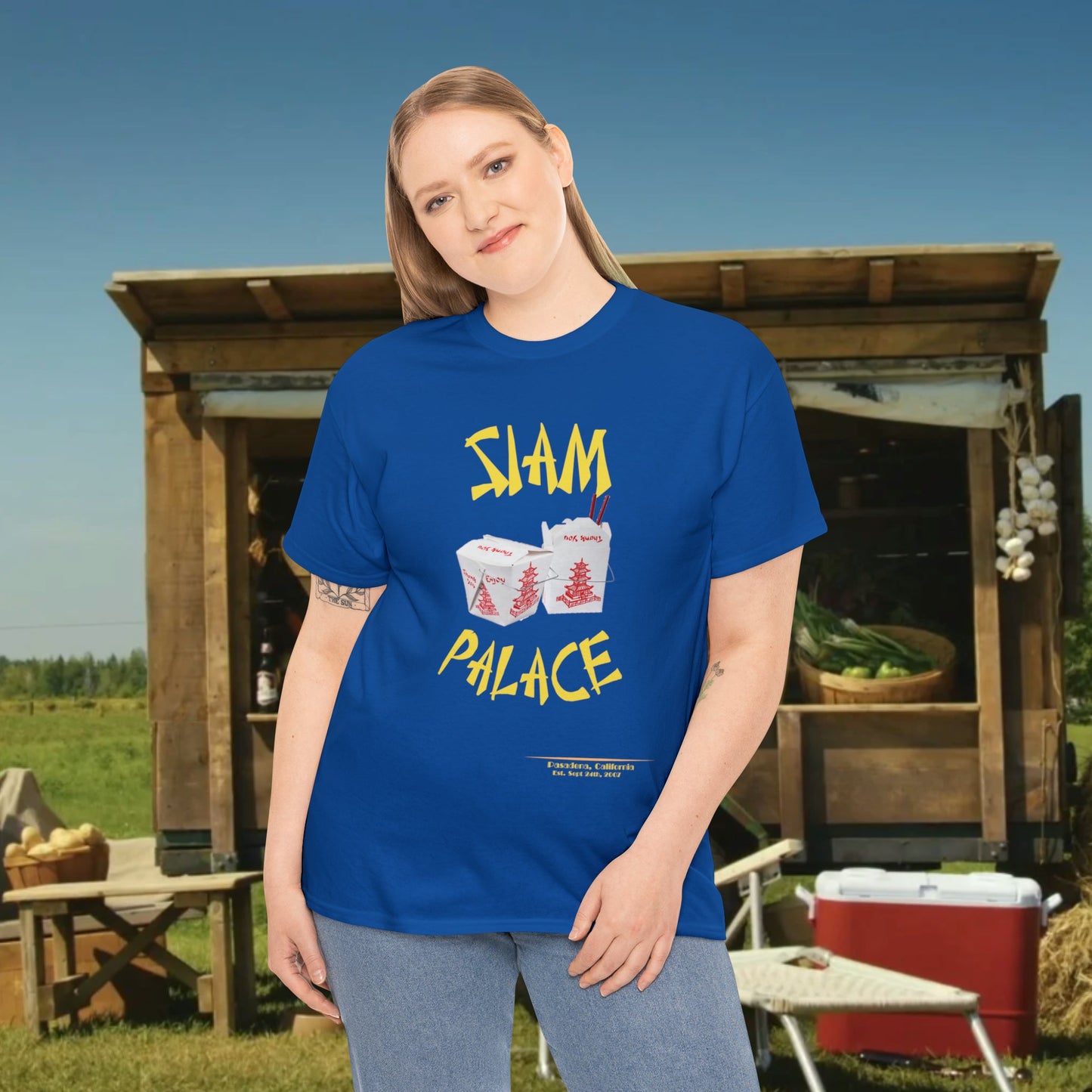 "DirkyThreadz Siam Palace T-Shirt - Bold Takeout Graphic Design in Black Cotton"