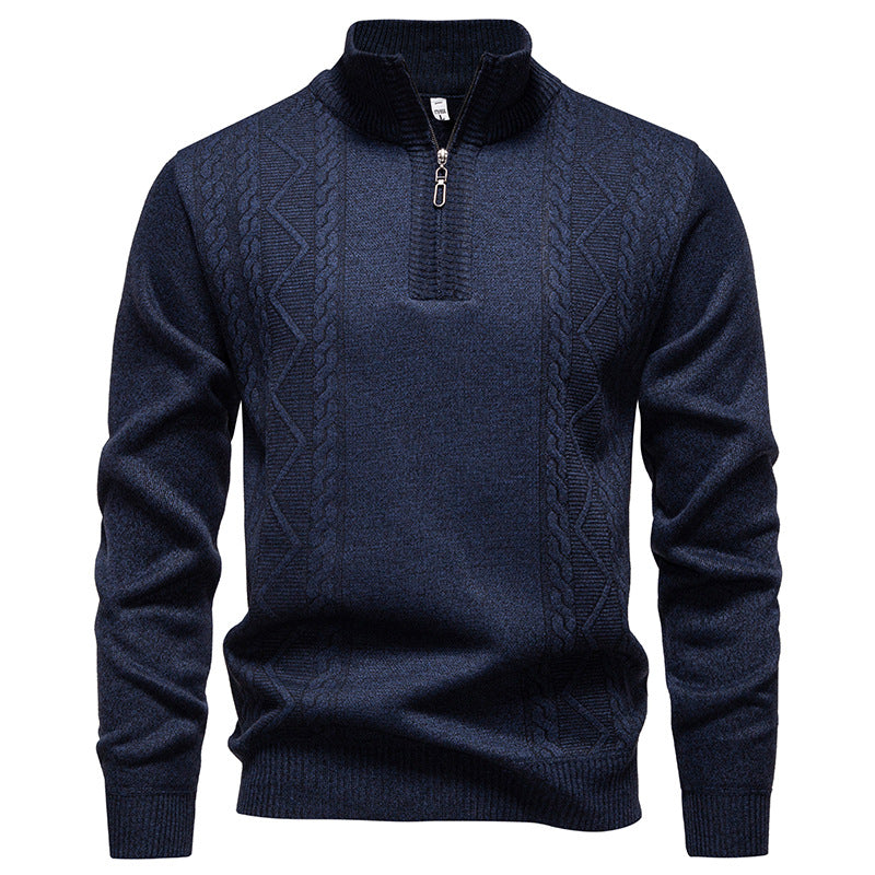 Mens Winter New Arrival Stand-Collar Half-Zip Pullover Knitted Sweater