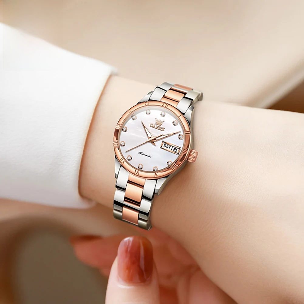 Women's Automatic Pearl-Effect Day-Date Watch