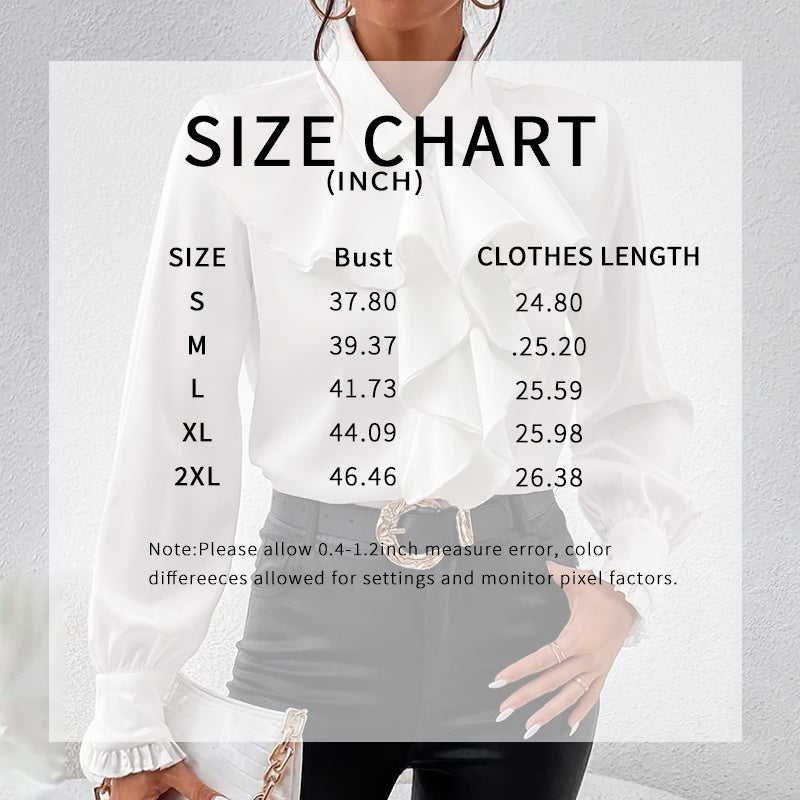 Blusa de mujer con cuello con volantes | Top de trabajo elegante de manga larga