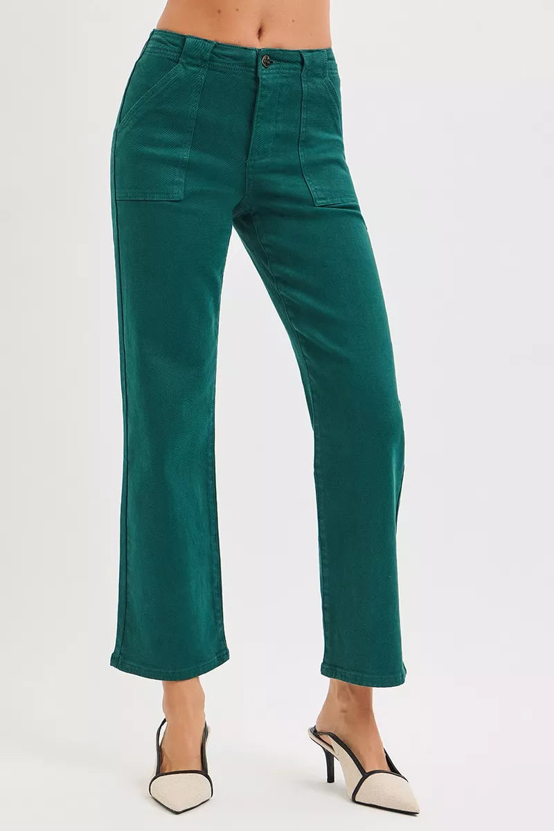 Jeans Flare de Tiro Alto hasta el Tobillo con Bolsillos de Parche RISEN