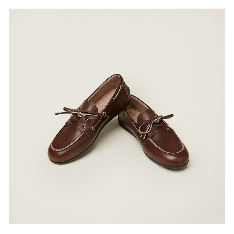 Two Tone Flat Laced Loafers Small Size Leather Shoes