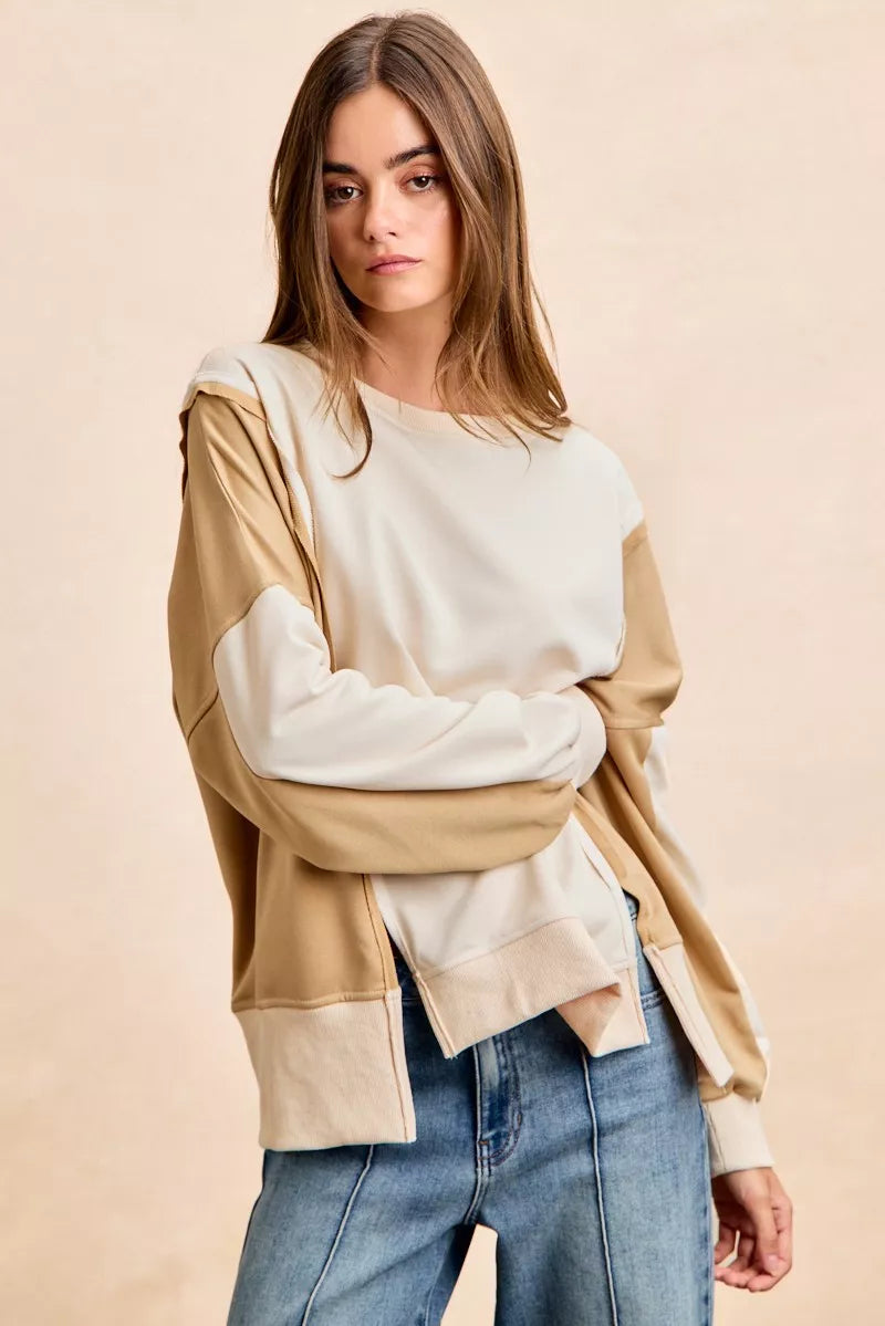Top de Terry Francés Color Block BiBi con Detalle de Costura Abierta