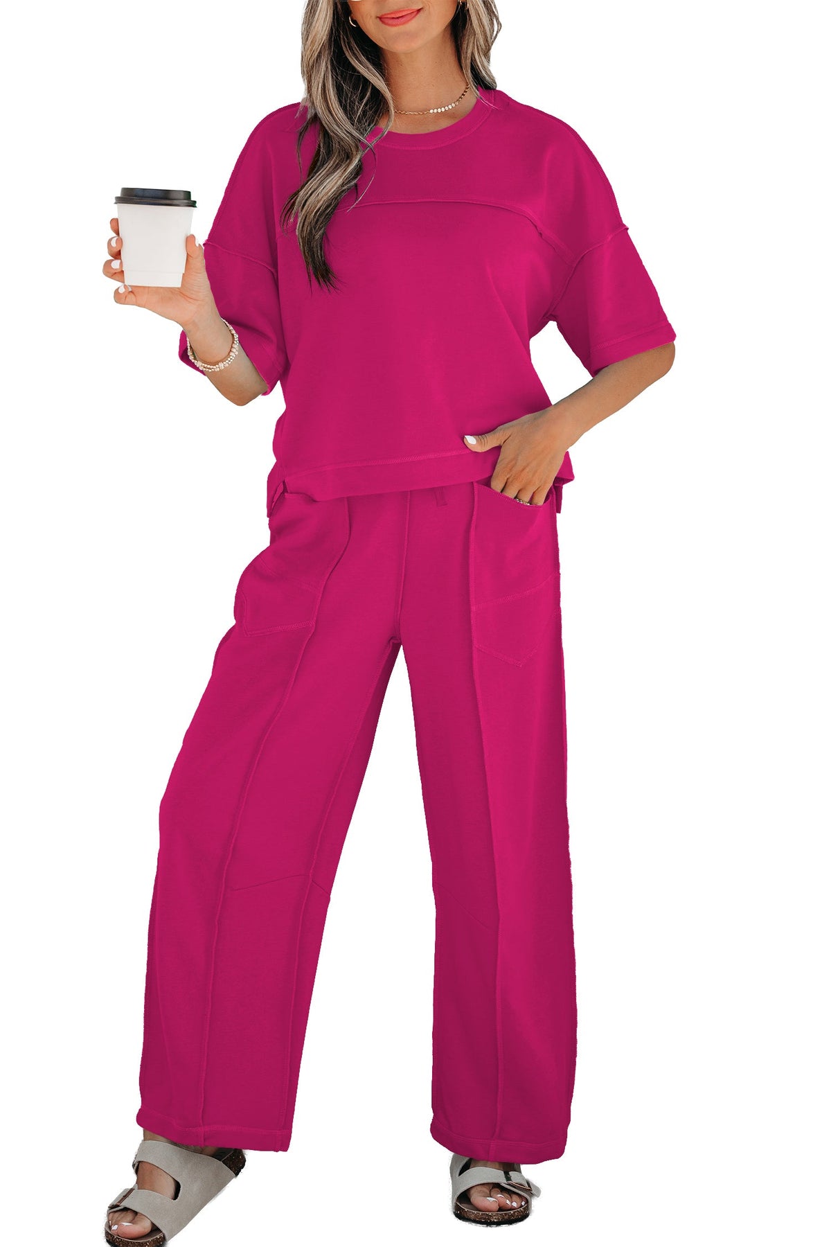 Women's Drop Shoulder Boxy Tee and Barrel Pants Set