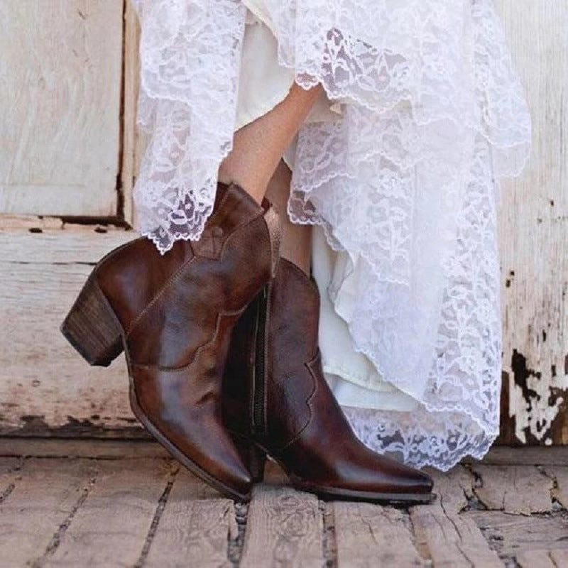 Women's Pointed-Toe Mid Heel Rider Side Zip Boots