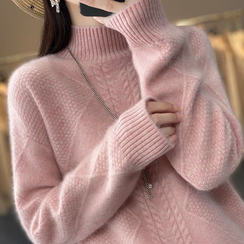 Women's Turtleneck Cable Knit Sweater, 2026 New Fall Winter Loose Fit Long Sleeve Pullover, Elegant Casual Knit Base Layer Top