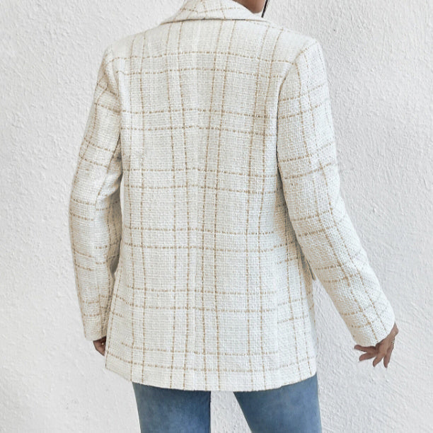 Chaqueta de Traje de Lino para Mujer de Color Sólido con Diseño de Bolsillo Falso y de Moda