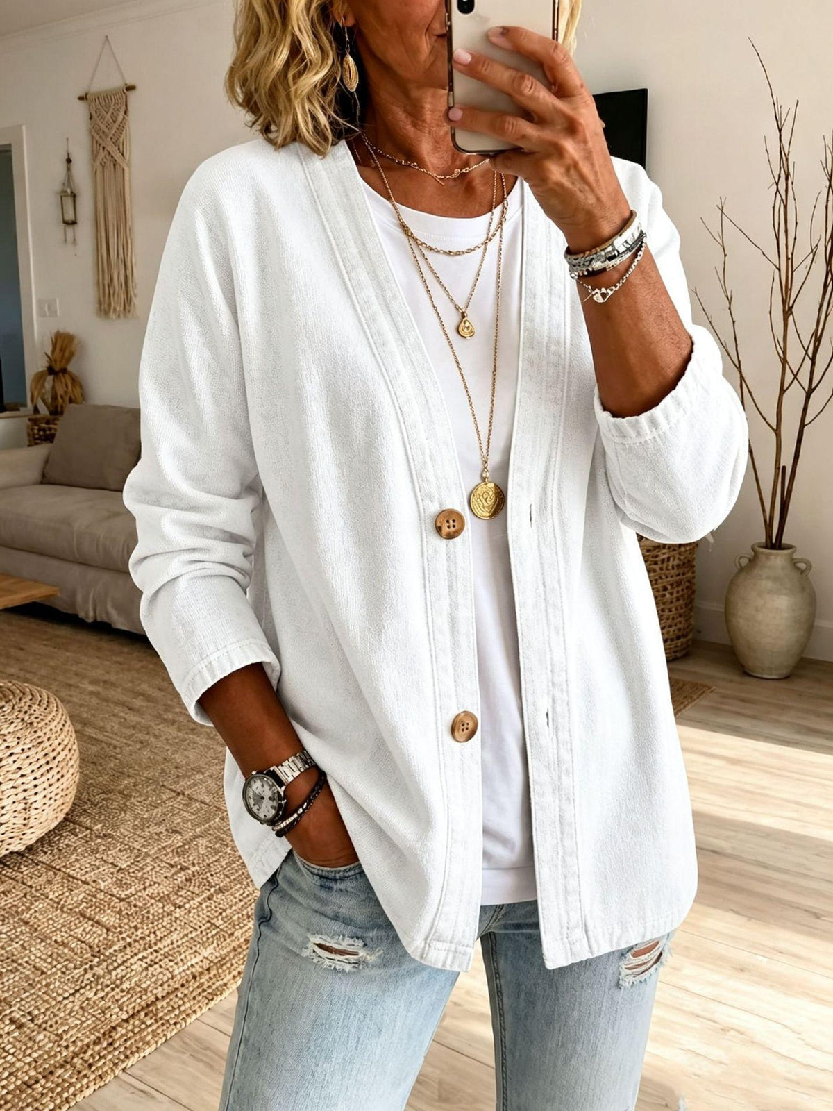 Womens Casual Denim Cardigan Jacket