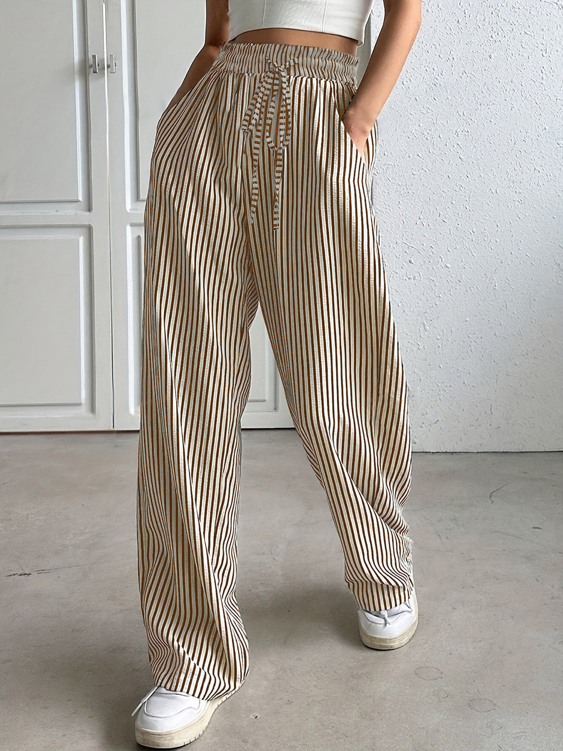 Pantalones con cordón a rayas y cintura elástica
