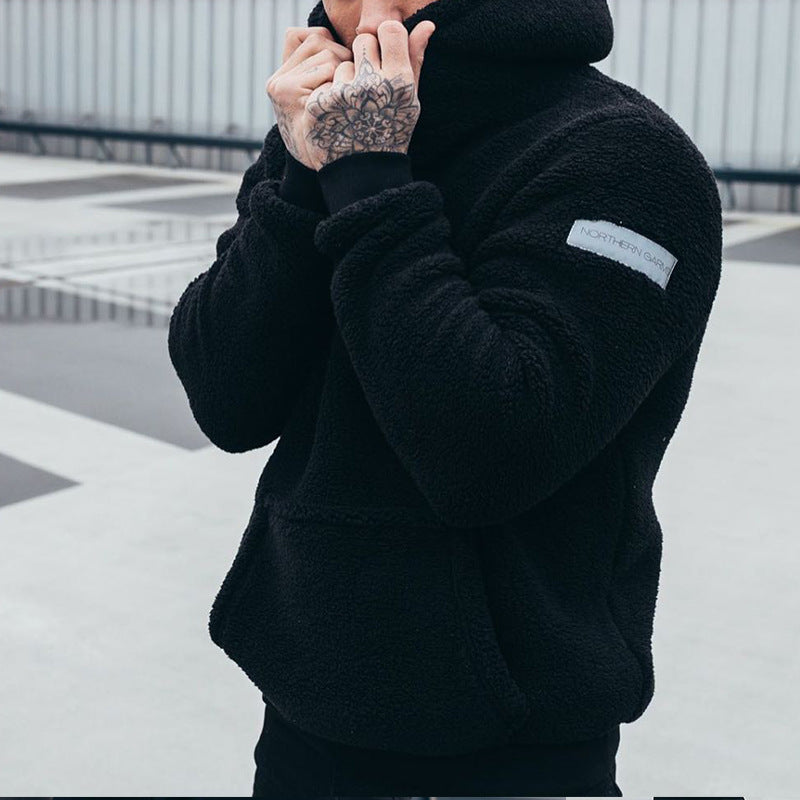 Sudadera con capucha de felpa para hombre con bolsillo grande, jersey de moda de manga larga, top con capucha, ropa lisa