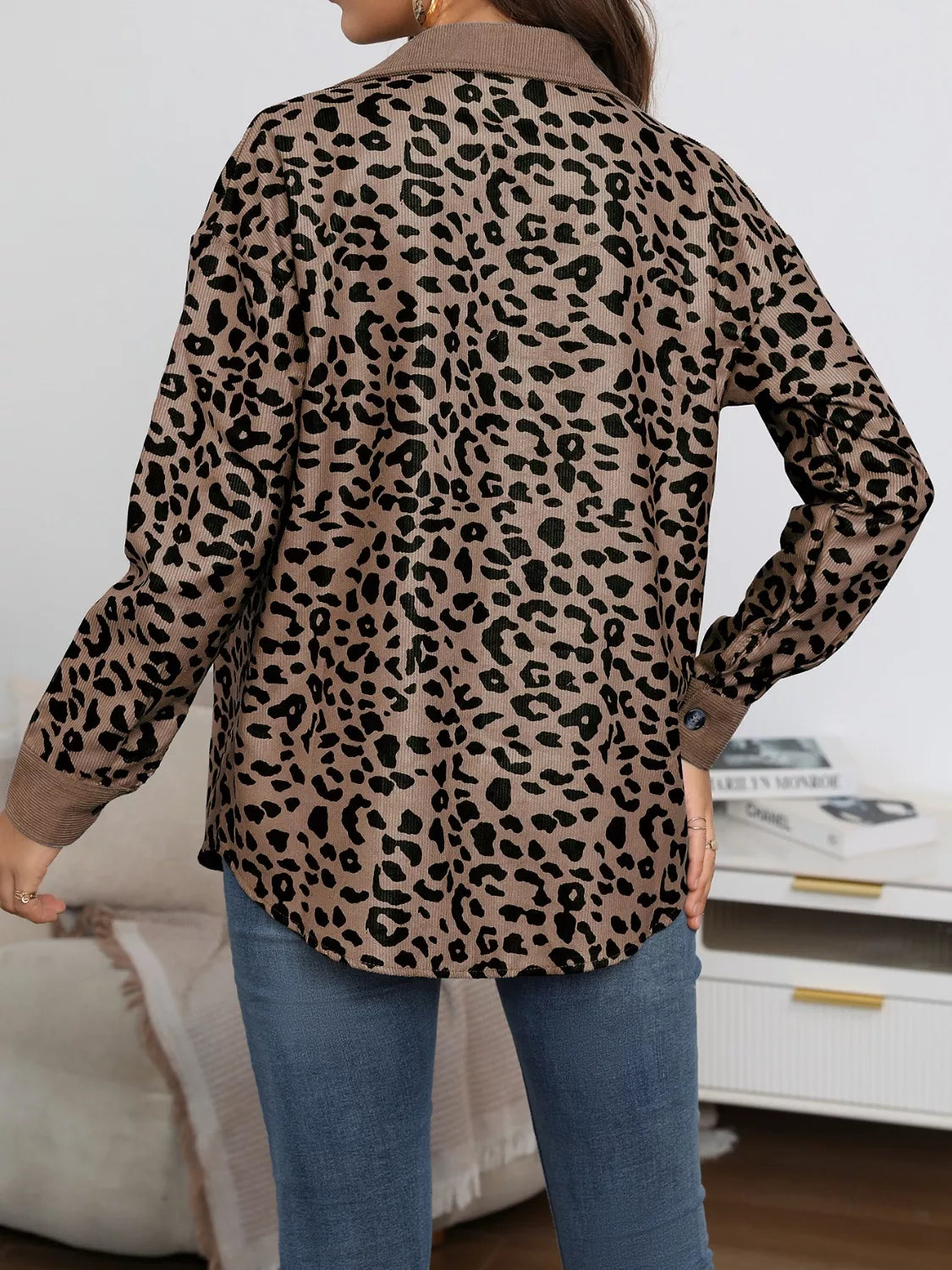Full Size Leopard Print Button-Down Jacket Plus Size