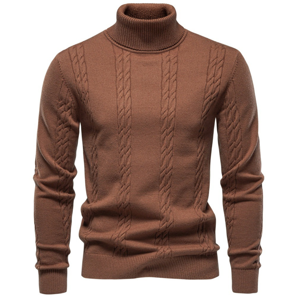 2026 Autumn Winter Cross-Border Foreign Trade Men's Solid Color Twisted Pattern Turtleneck Pullover Knit Sweater, Warm Base Layer Sweater For Men