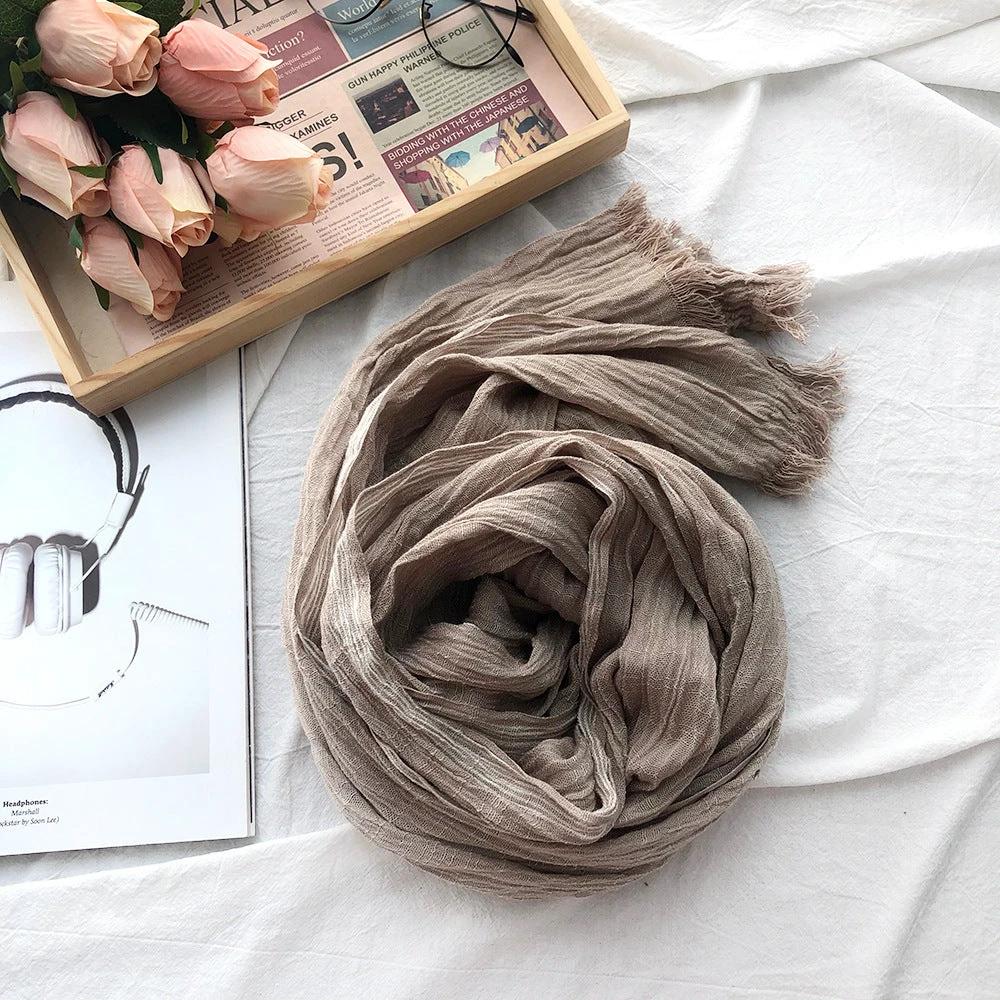 Thin Striped Solid Color Cotton And Linen Scarf