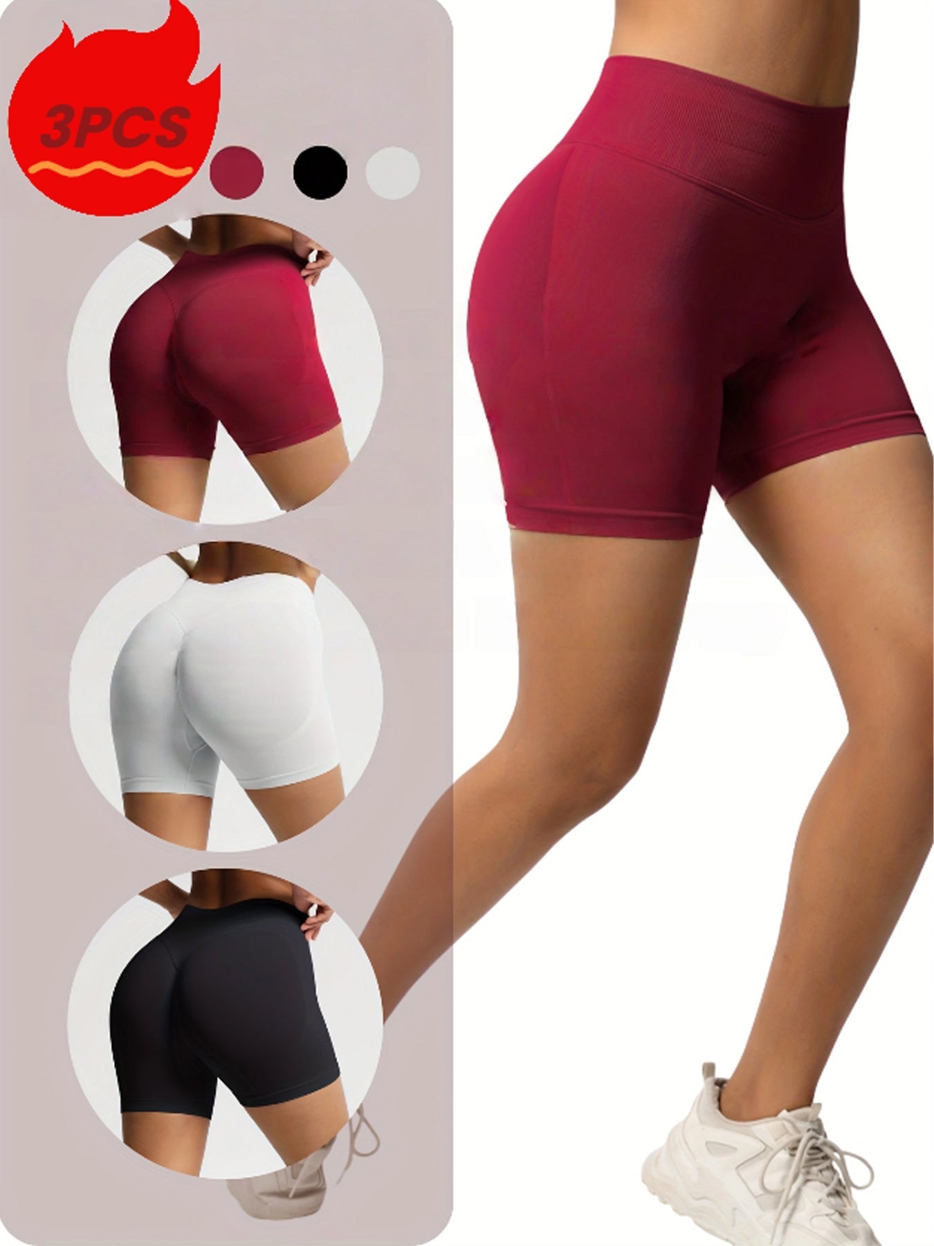 Paquete de 3 shorts deportivos sin costuras para mujer