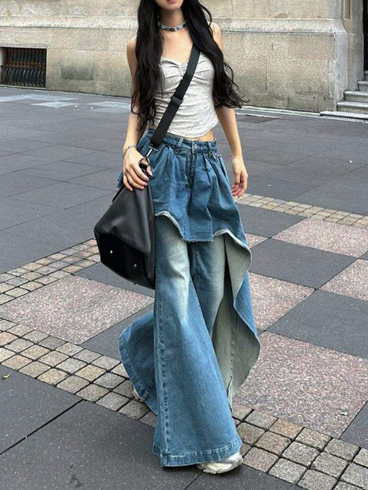 Autumn Winter False-two-piece Slim Flare Pants See size chart under “more details”