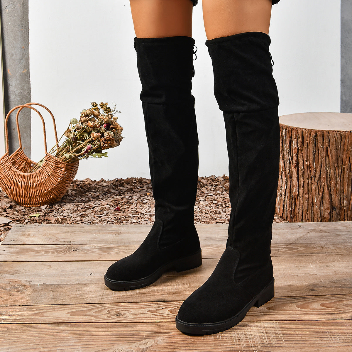 Botas elásticas hasta la rodilla para mujer – Botas de moda de color liso con suela gruesa