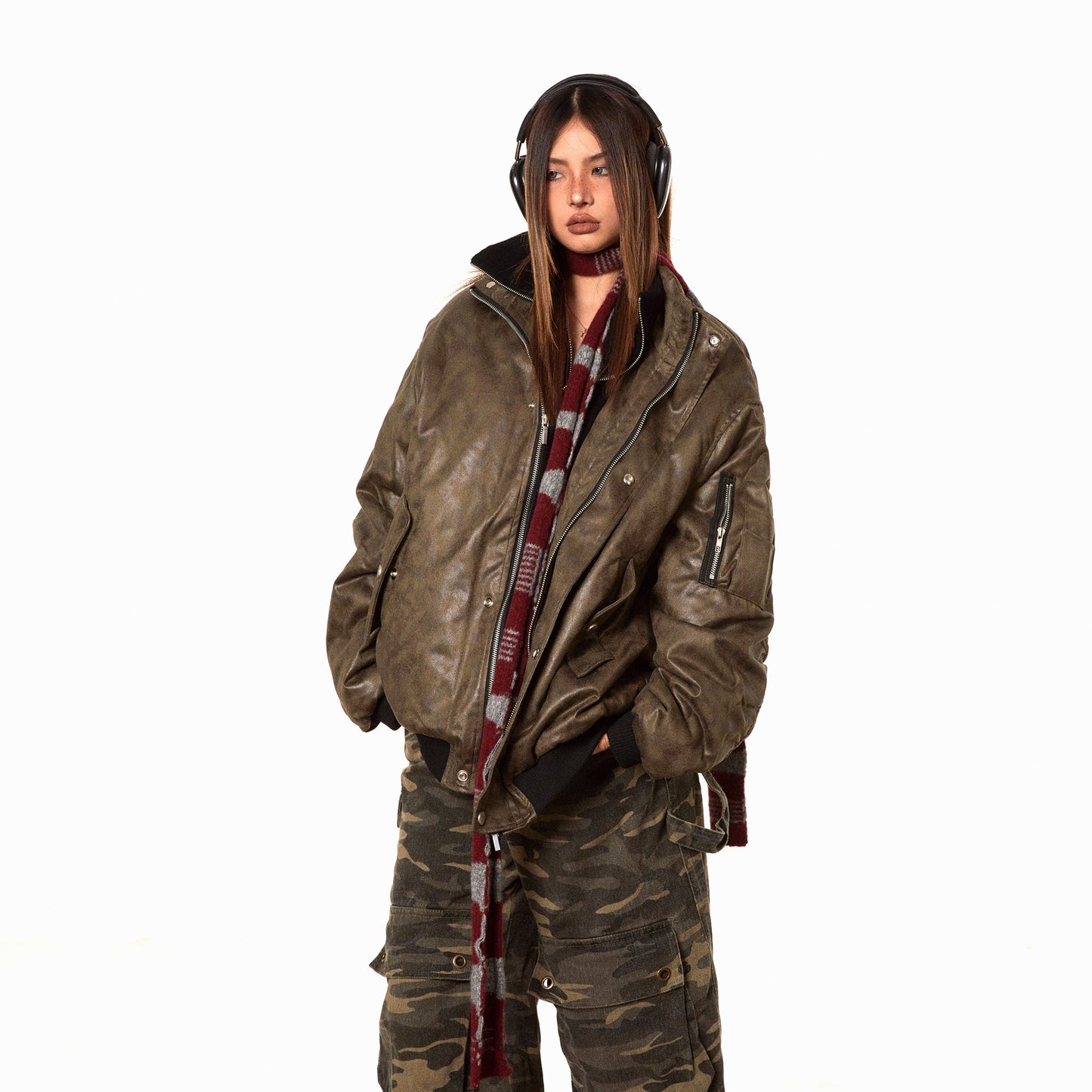 American-style Fake Two-piece Suede Bomber Jacket Cotton-padded Jacket