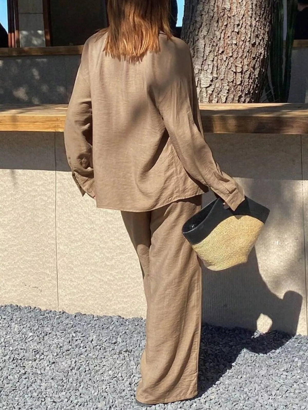 Full Size Relaxed Fit Button Up Shirt and Pants Two-Piece Set Plus Size