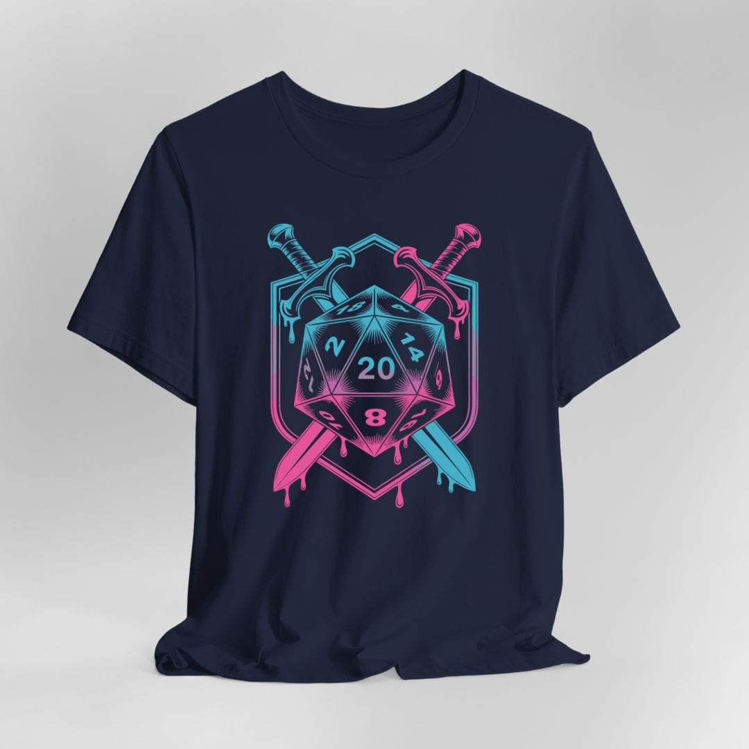Camiseta con el escudo de espada y dado D20
