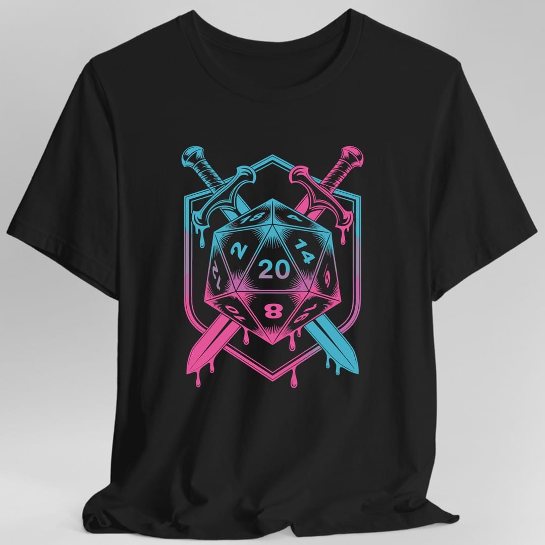 Camiseta con el escudo de espada y dado D20