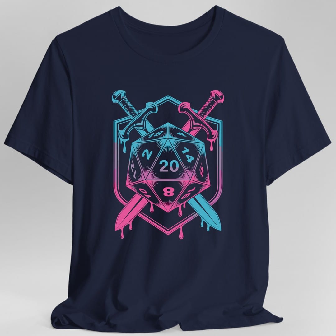Camiseta con el escudo de espada y dado D20