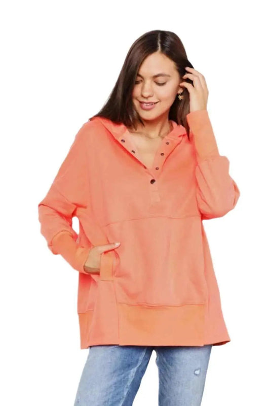 Chaquetas Trendsi Sudadera con capucha y cierre de cuarto de botón chic para mujer