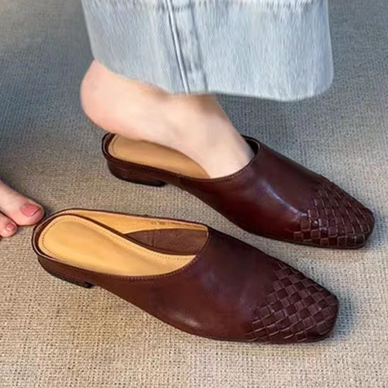 Women's Retro Woven Closed-Toe Half Slippers