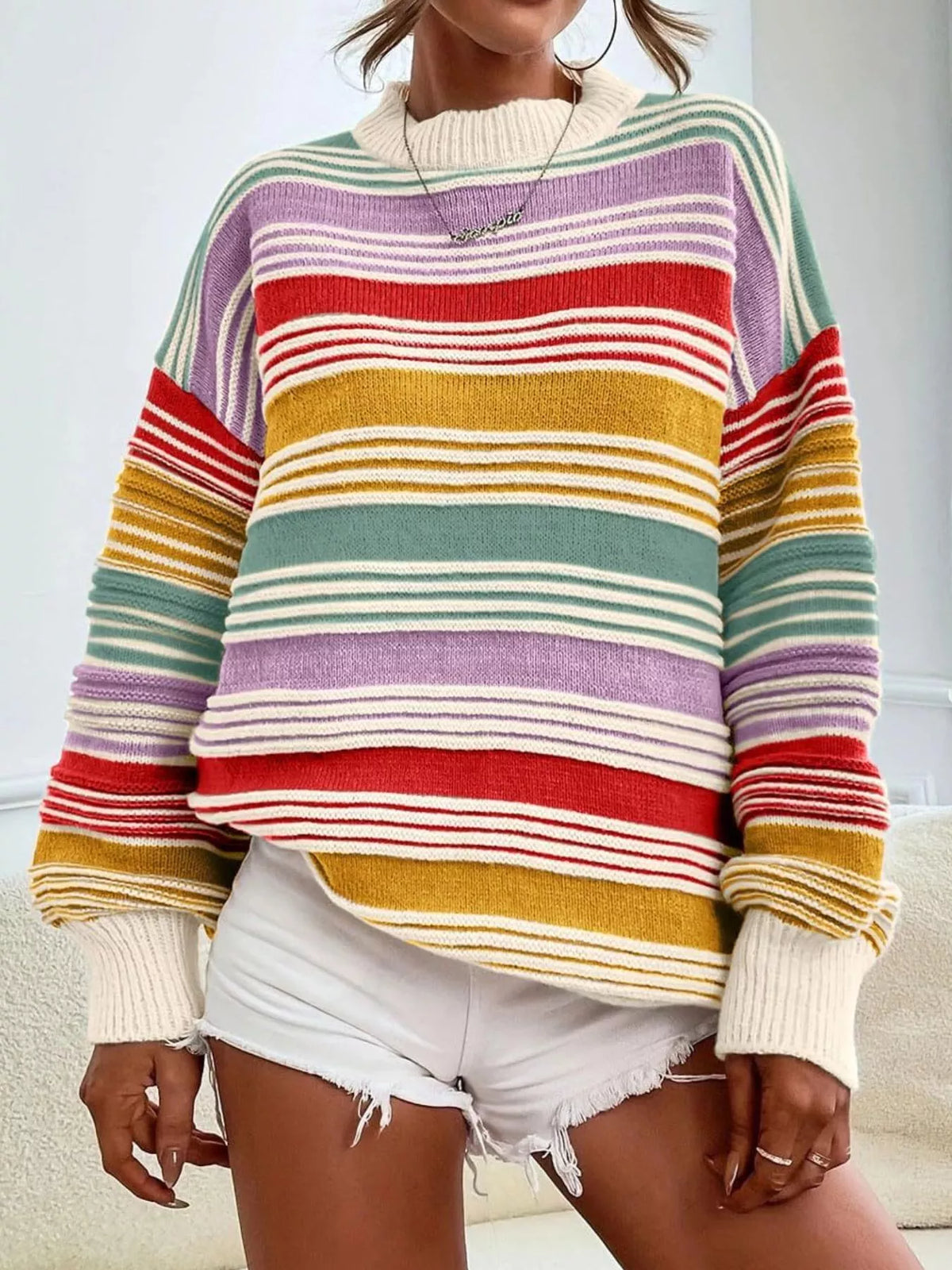Striped Knit Long Sleeve Sweater