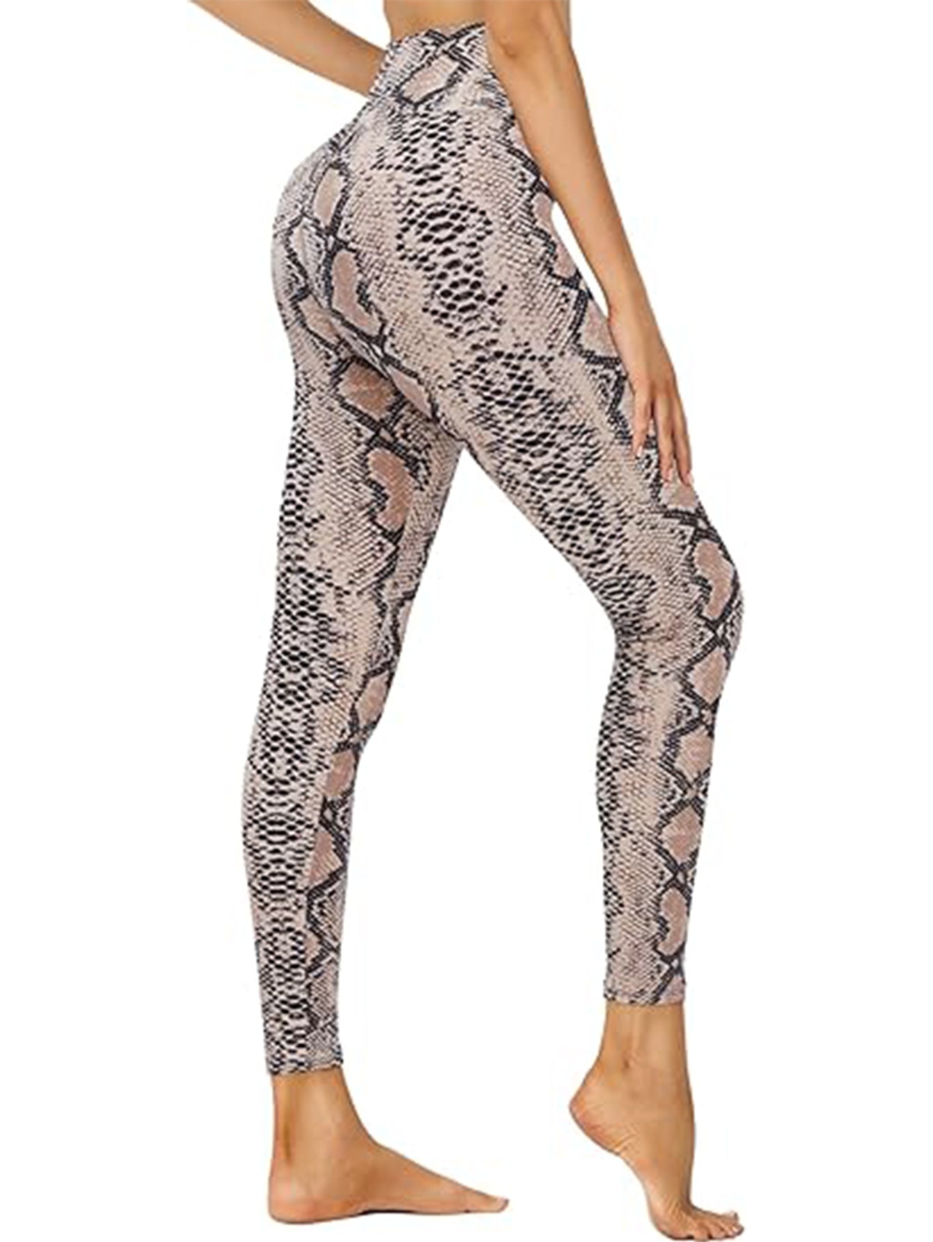 Leggings capri de cintura alta – Mallas deportivas con estampado de serpiente marrón
