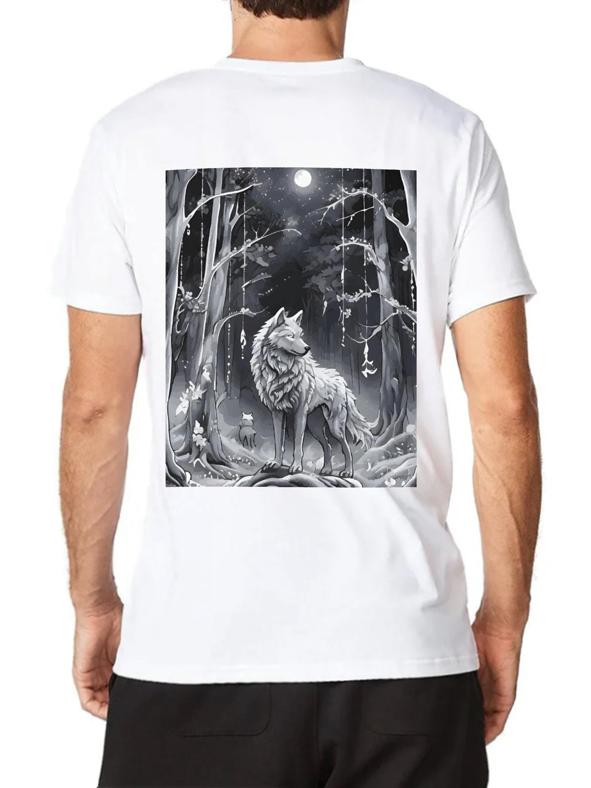 Ethereal Wolf in the Moonlight Short Sleeve Graphic T-Shirt (Back Printing)