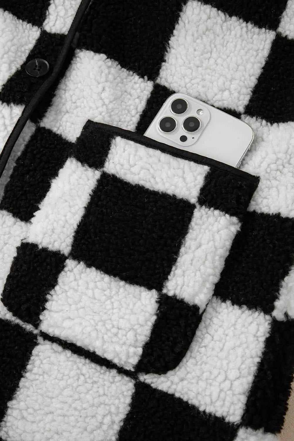 Love Salve Women's Fleece Jacket Black Checkered — Warm Casual Outerwear