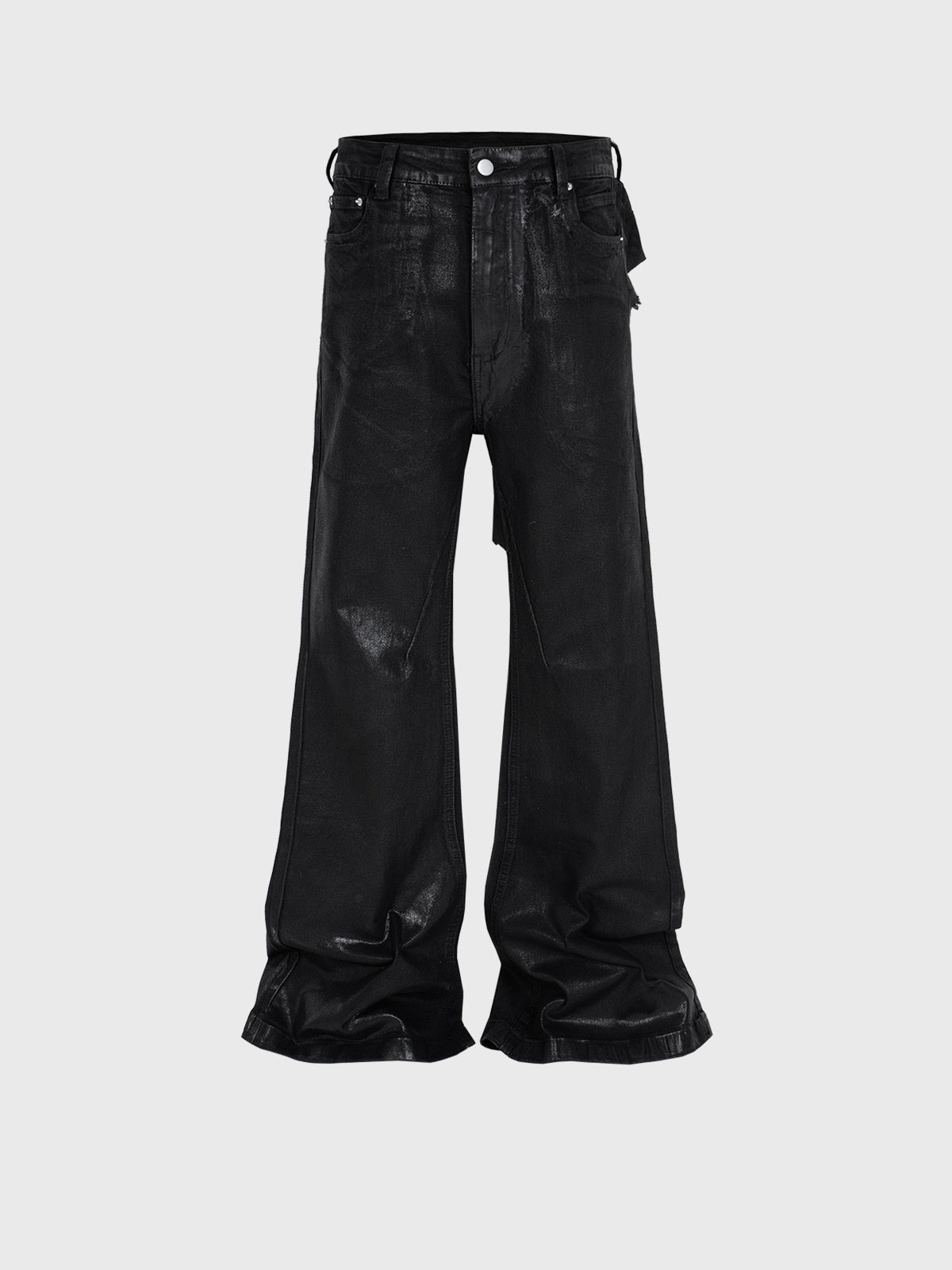 Men's Vinyl Coated Bootcut Trousers Stitching Damaged Jeans