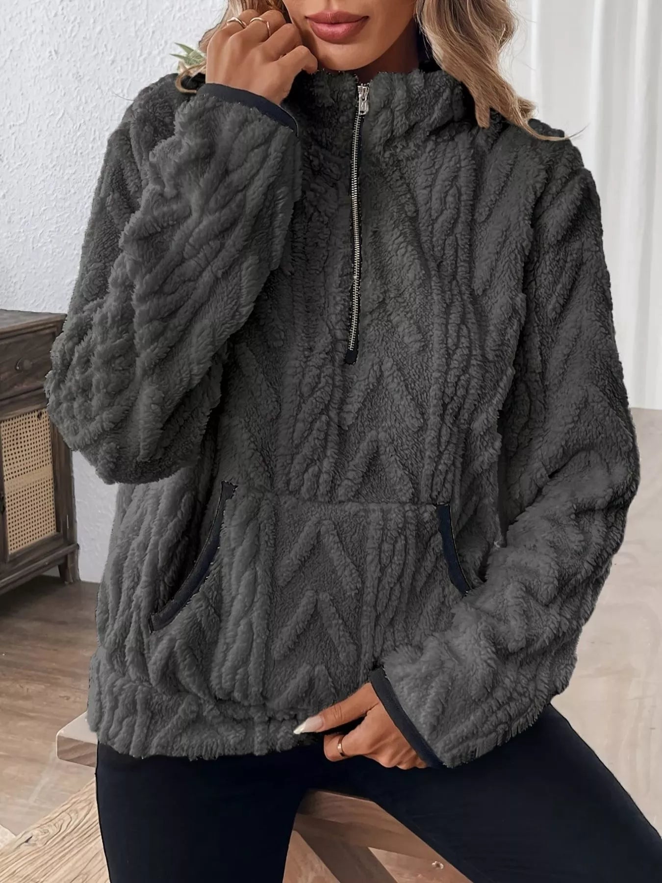 Sudadera polar de media cremallera de talla grande