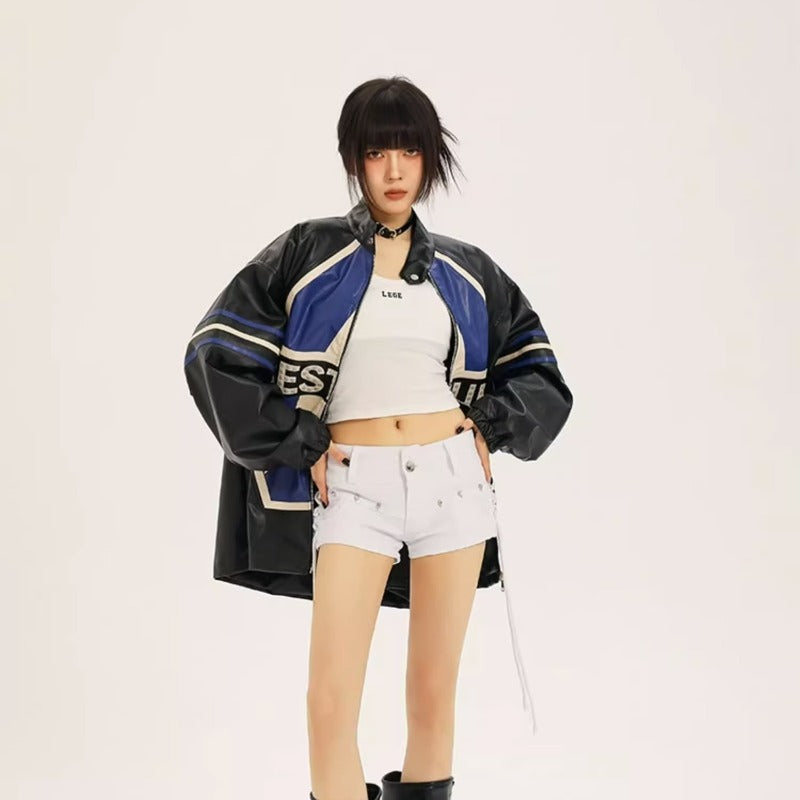 American Retro Biker's Jacket Trendy Leather Jacket Coat See size chart under “more details”
