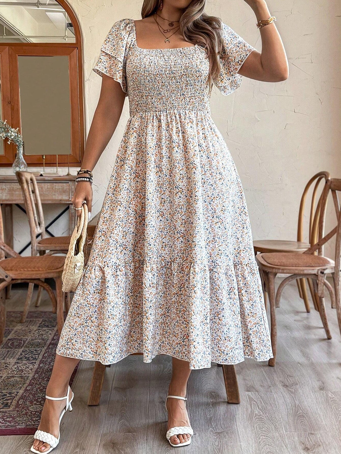 Vestido midi sin espalda talla grande – Elegante vestido de fiesta de verano plisado