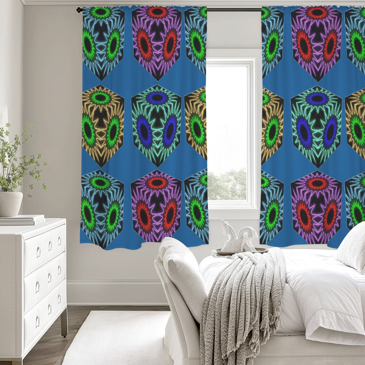Colorful Cubes Blue Window Curtains - 5 Sizes Available