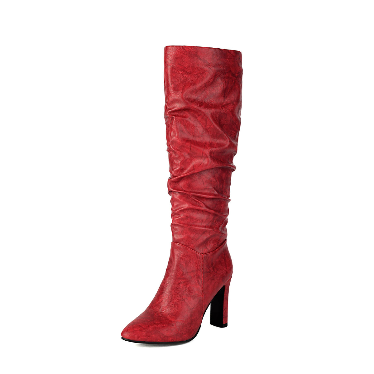 Solid-color Pleated High-top Womens Boots