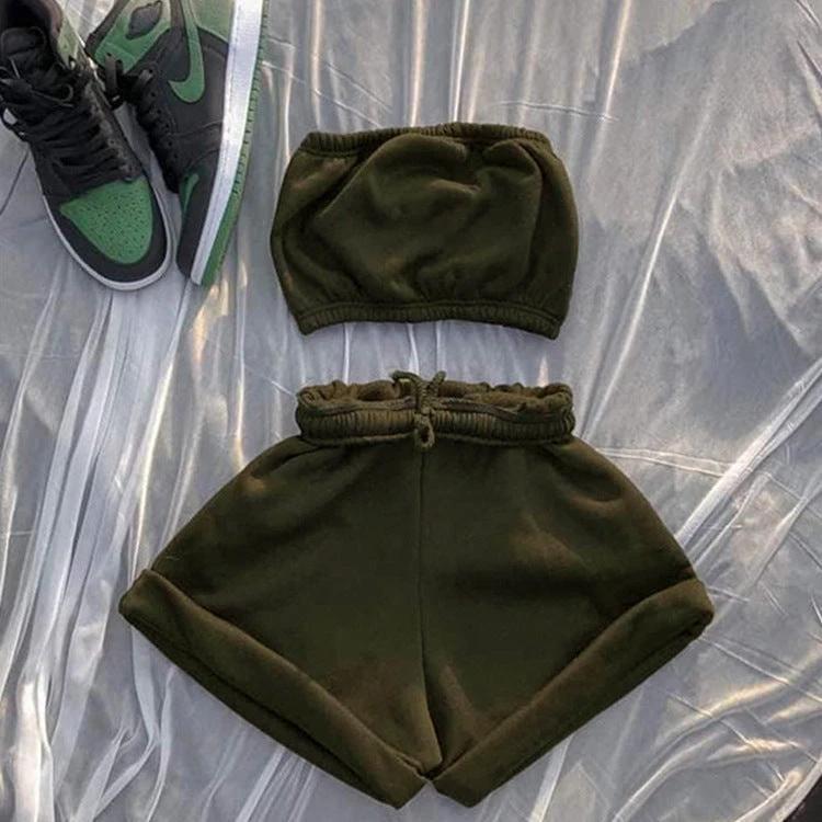 High Waist Lace-up Fashion Casual Shorts And Chest Wrap Suit Women