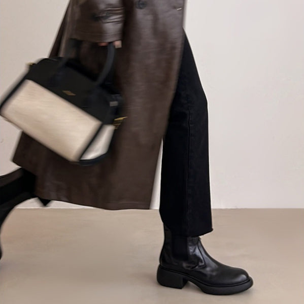 Botines de tacón grueso estilo británico para mujer – Botines de cuero Dr. Style para otoño e invierno