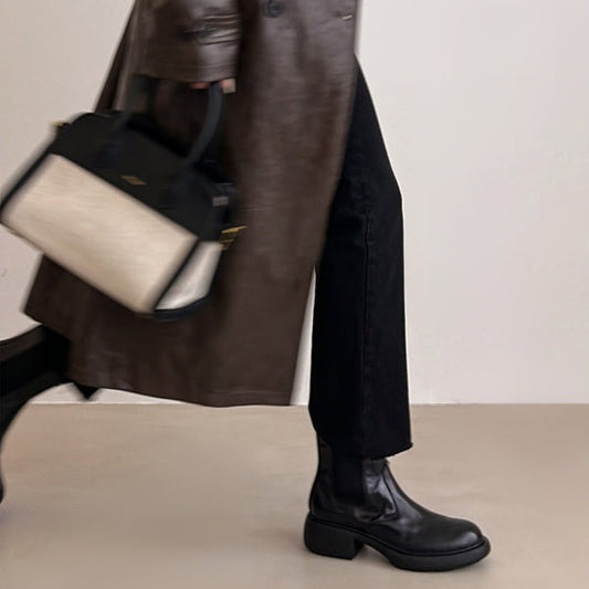Women’s British-Style Chunky Heel Ankle Boots – Dr. Style Leather Booties for Fall & Winter