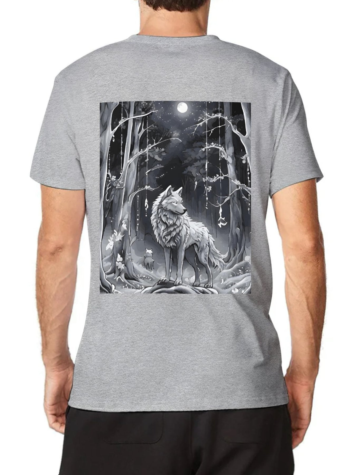 Ethereal Wolf in the Moonlight Short Sleeve Graphic T-Shirt (Back Printing)